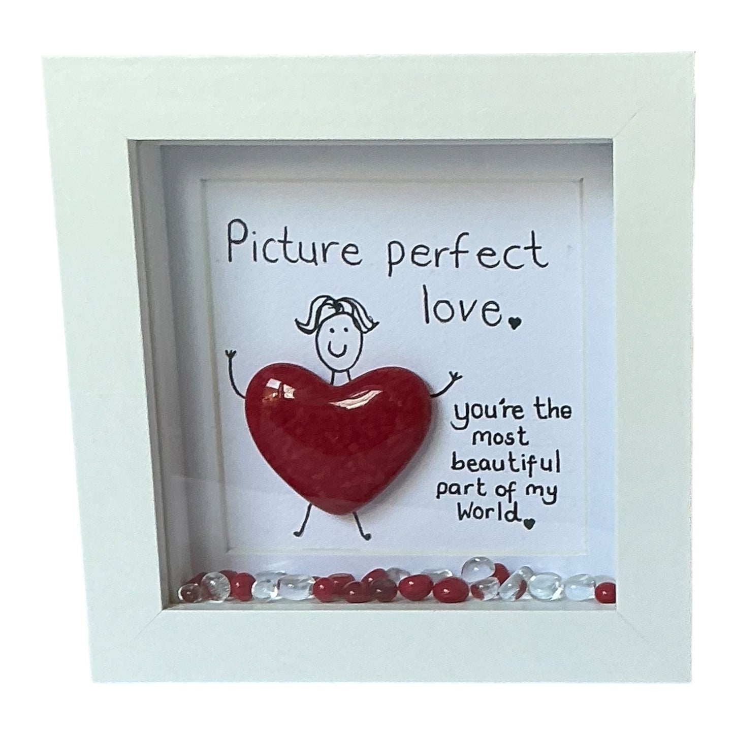 Red Fused Glass Heart Shadow Box — "You're the Most Beautiful Part of My World" — Handmade Gift