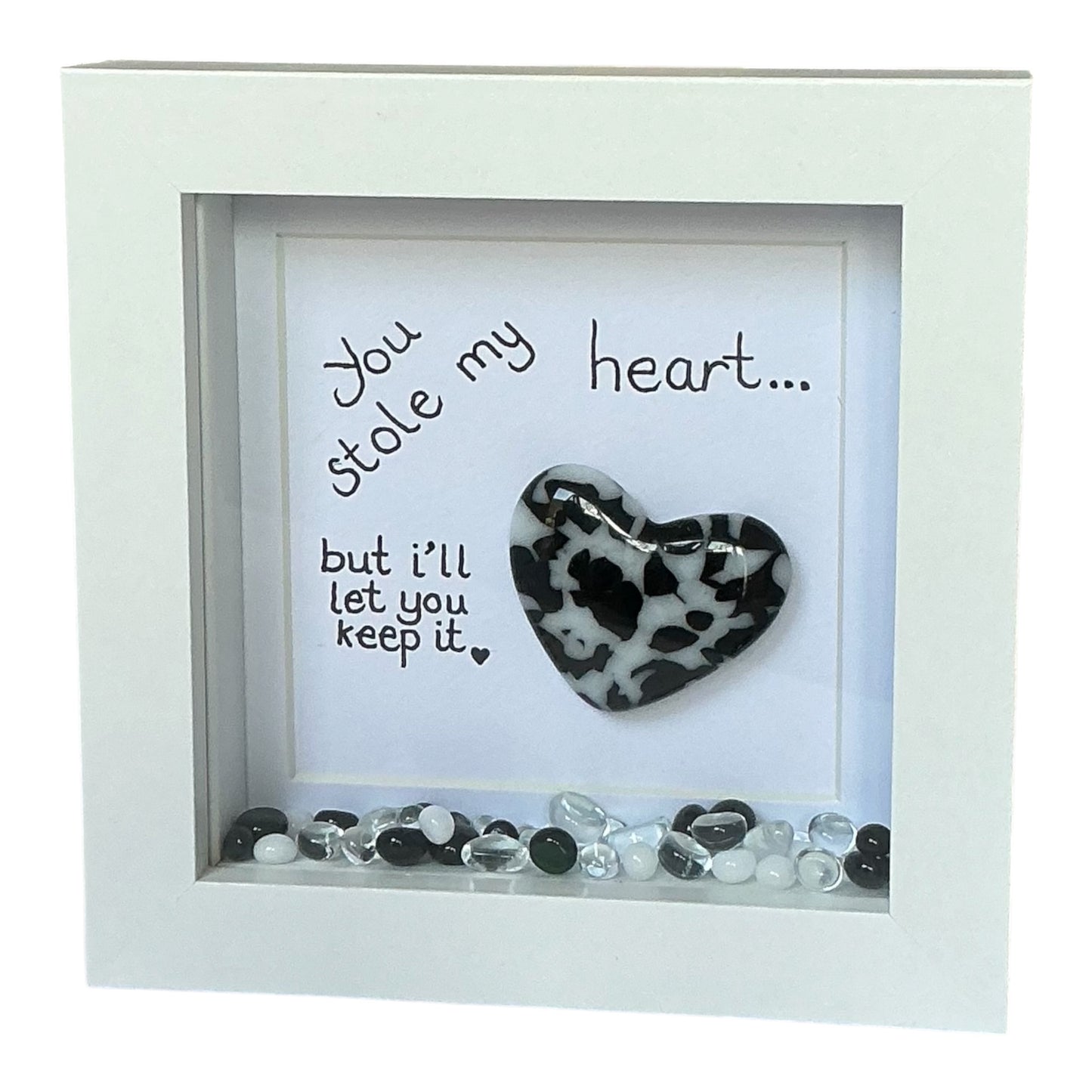 You Stole My Heart - A Black & White Fused Glass Heart -  Handmade Sentimental Gift